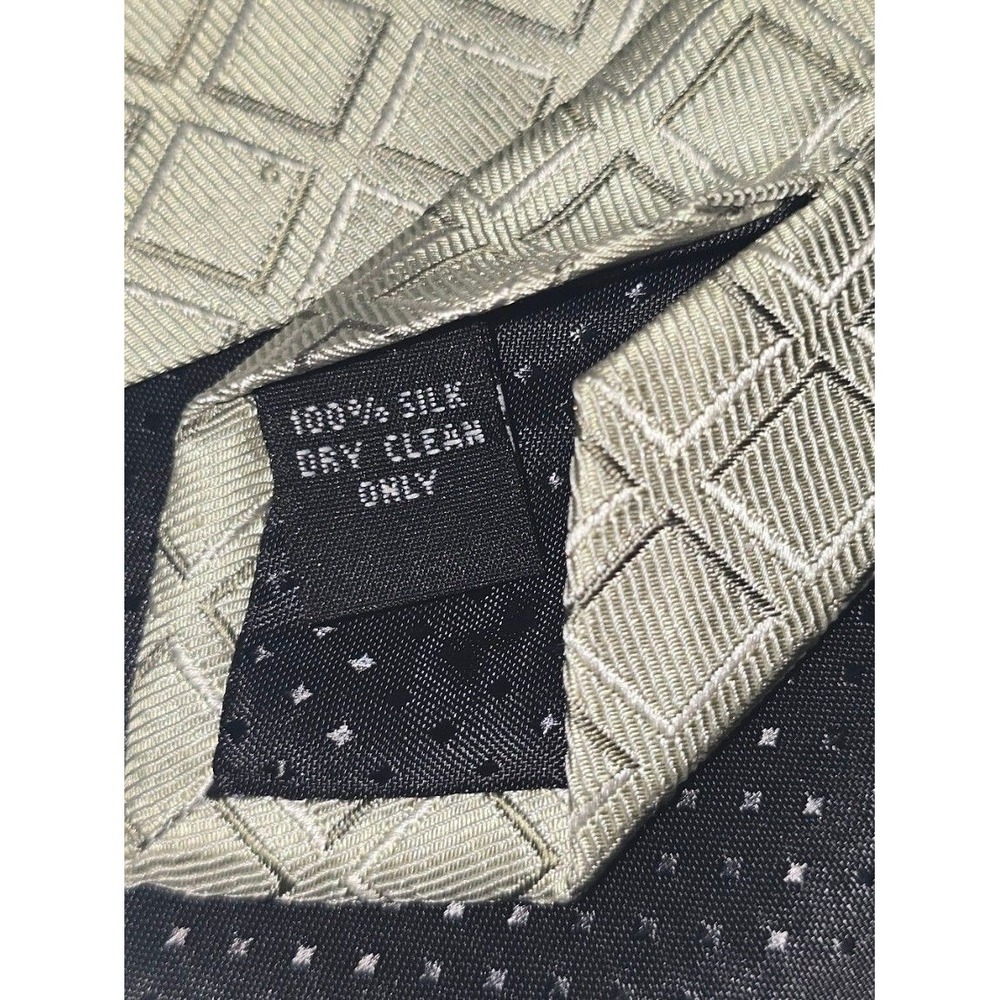 Vintage Pierre Cardin 100% Silk 90s Geometric Retro Tie Sage Green Grey 4" Wide - Picture 3 of 5
